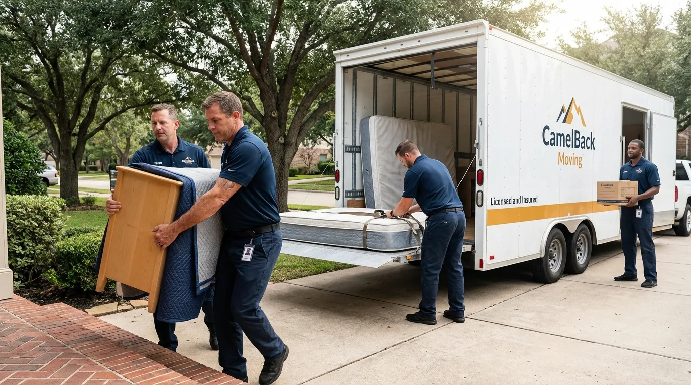Crew loading residential truck for cross-state move from Clever, MO