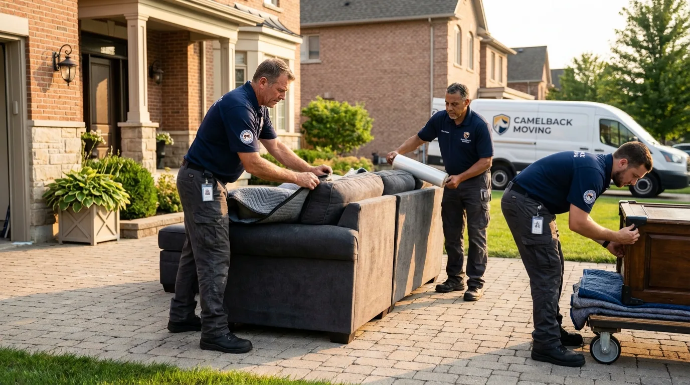 Large estate moving crew wrapping furniture in Clever, MO